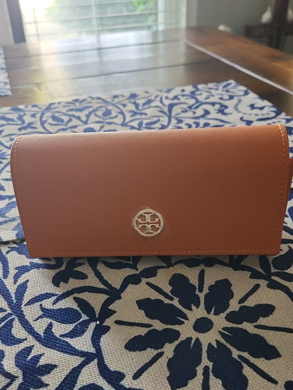 Tory Burch Orange Leather Sunglasses Case with Logo